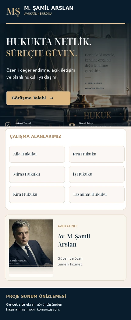M. Şamil Arslan Avukatlık Bürosu için temsili mobil sunum
